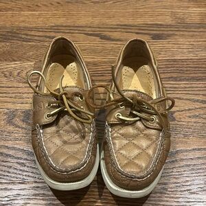 Sperry Boat Shoes, Tan/Gold, Size 6